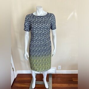 PLANET - Geo print Navy and Chartreuse dress. 10 - P2P 19". 40" long.